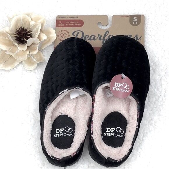 New Dearfoams Black Slip On Slippers - Picture 1 of 7